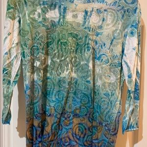 Laura Ashley Blue & Green Burnout Tee-Size Extra Large